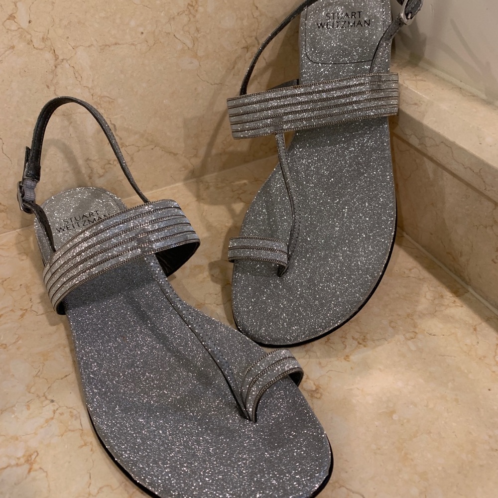 Stuart Weitzman Silver Sparkle Sandals